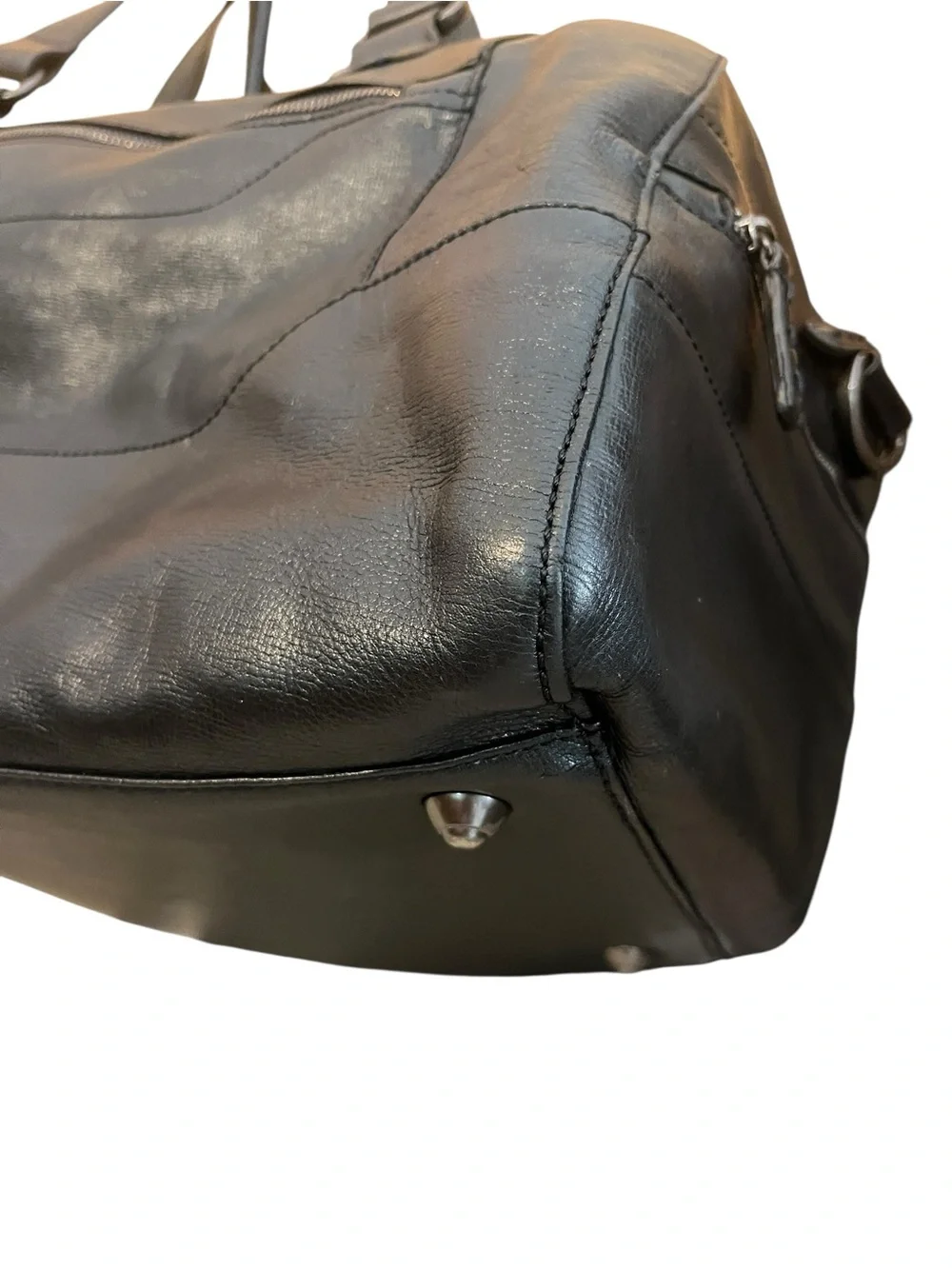 Vintage Fossil Brand Black Leather Weekender Duffel Bag